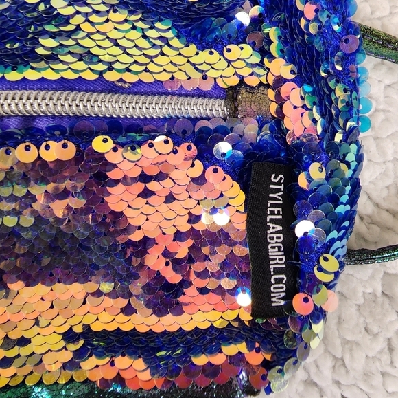 Mini sequin backpack, Blue, Gold, Multicolored, shiny, bling,  STYLELABGIRL.COM - Picture 4 of 6